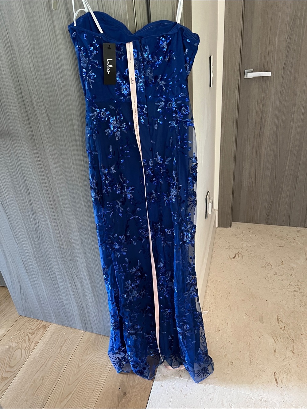 NWT LULU'S Confident Sensation sequin blue mesh bustier maxi dress S - Picture 4 of 10